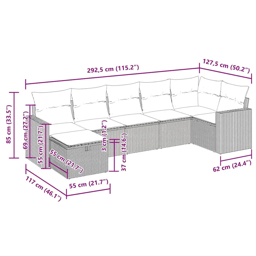 Salon de jardin avec coussins 7 pcs beige résine tressée - 16