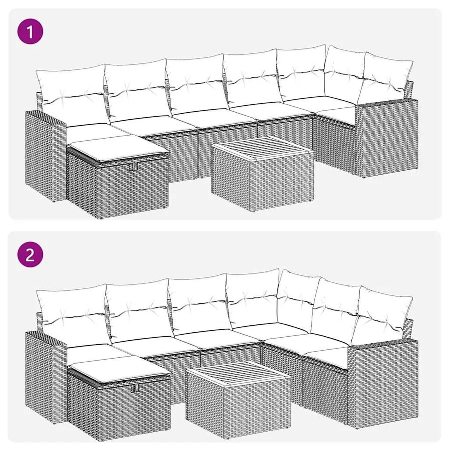 Salon de jardin avec coussins 8 pcs beige résine tressée - 12