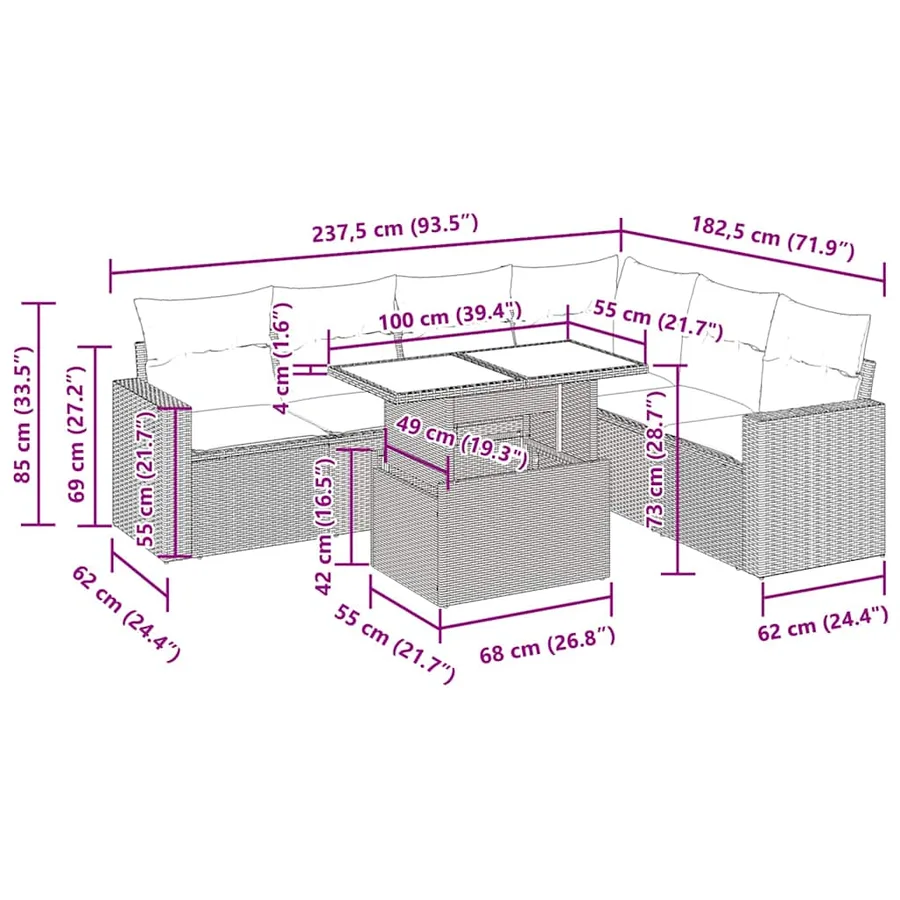 Salon de jardin avec coussins 7 pcs beige résine tressée - 14
