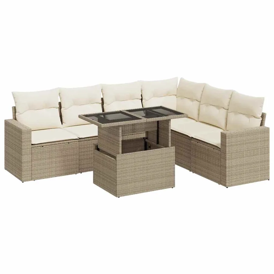 Salon de jardin avec coussins 7 pcs beige résine tressée - 2
