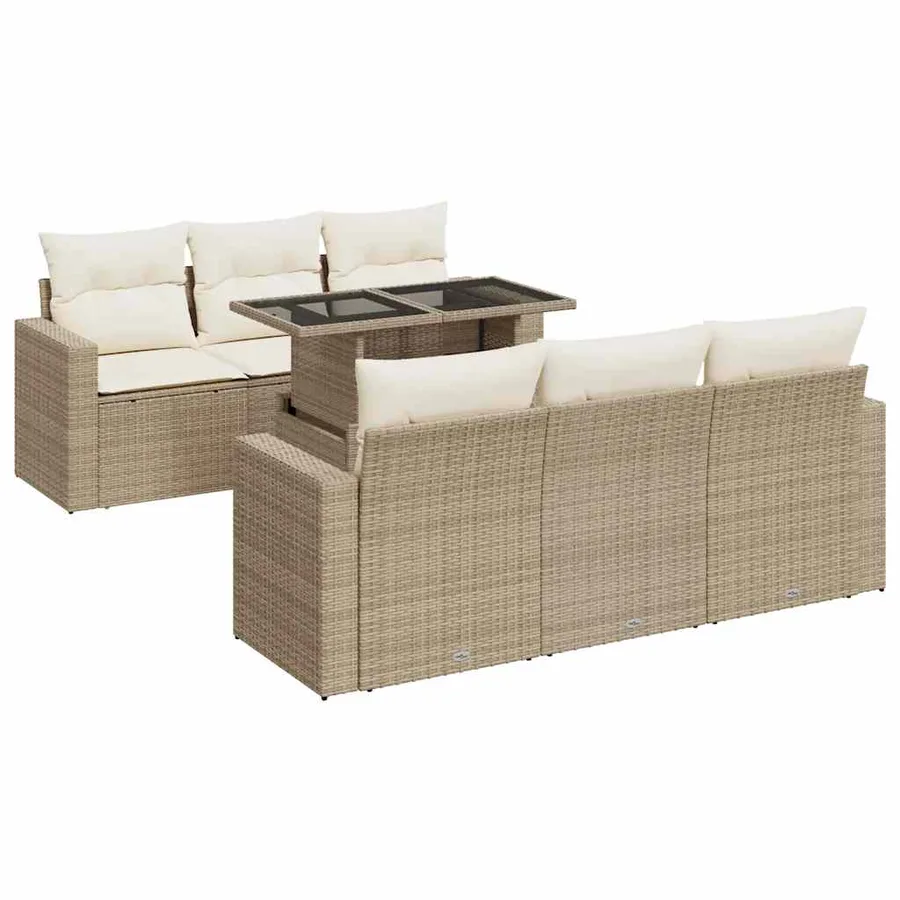 Salon de jardin avec coussins 7 pcs beige résine tressée - 2