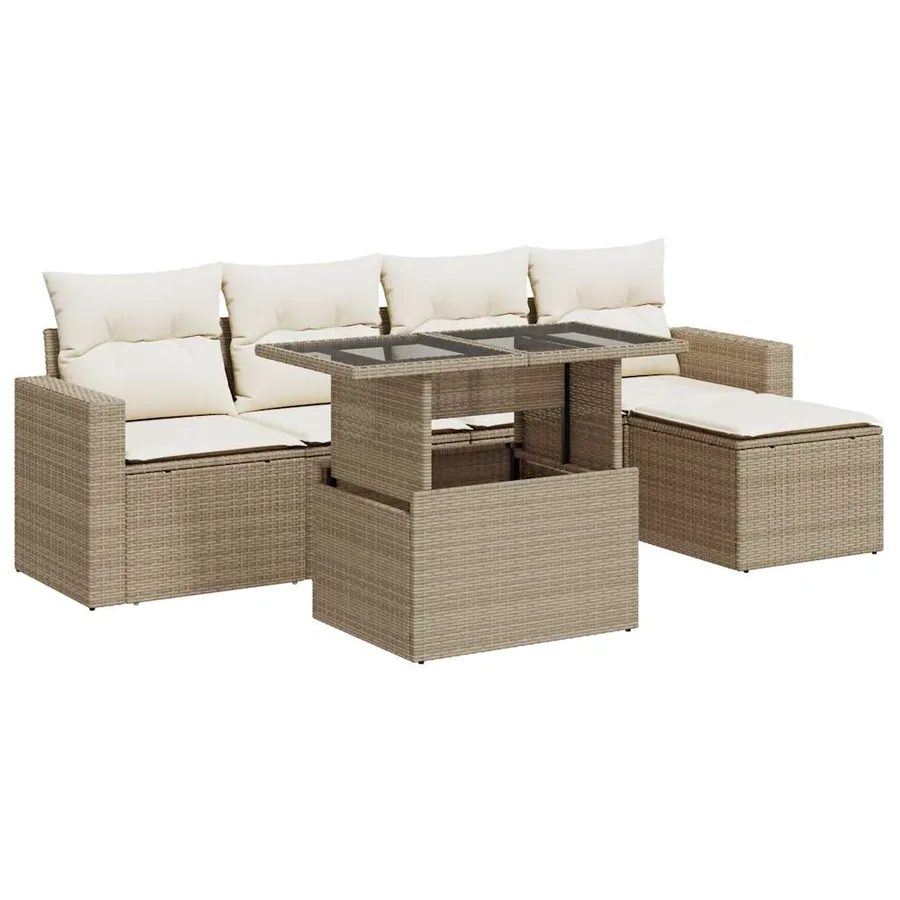 Salon de jardin avec coussins 6 pcs beige résine tressée - 2