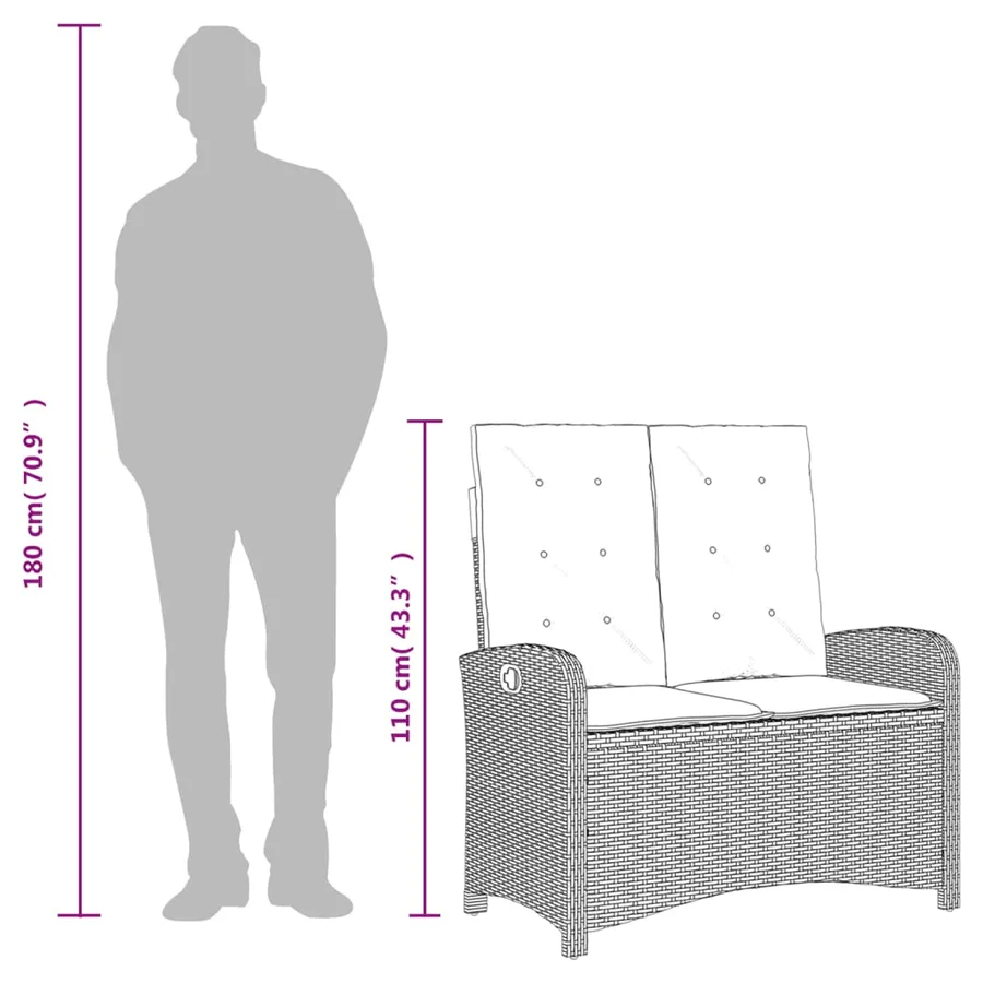 Banc inclinable de jardin avec coussins gris résine tressée - 9