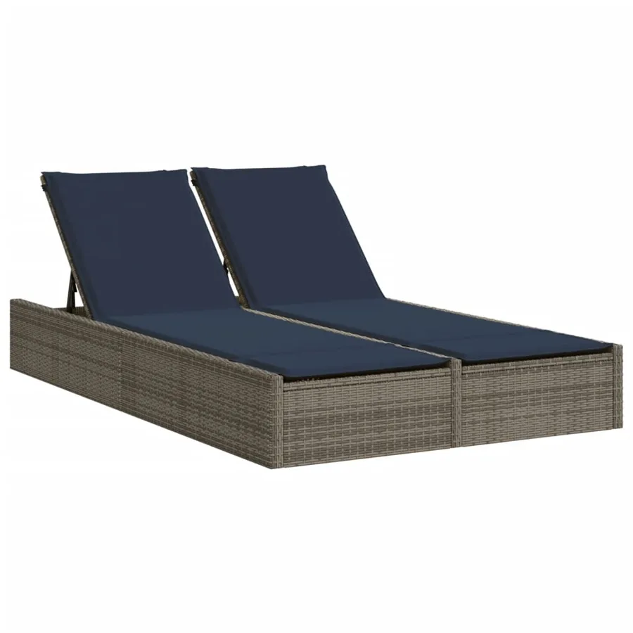 Chaise longue double avec coussins gris résine tressée - 2