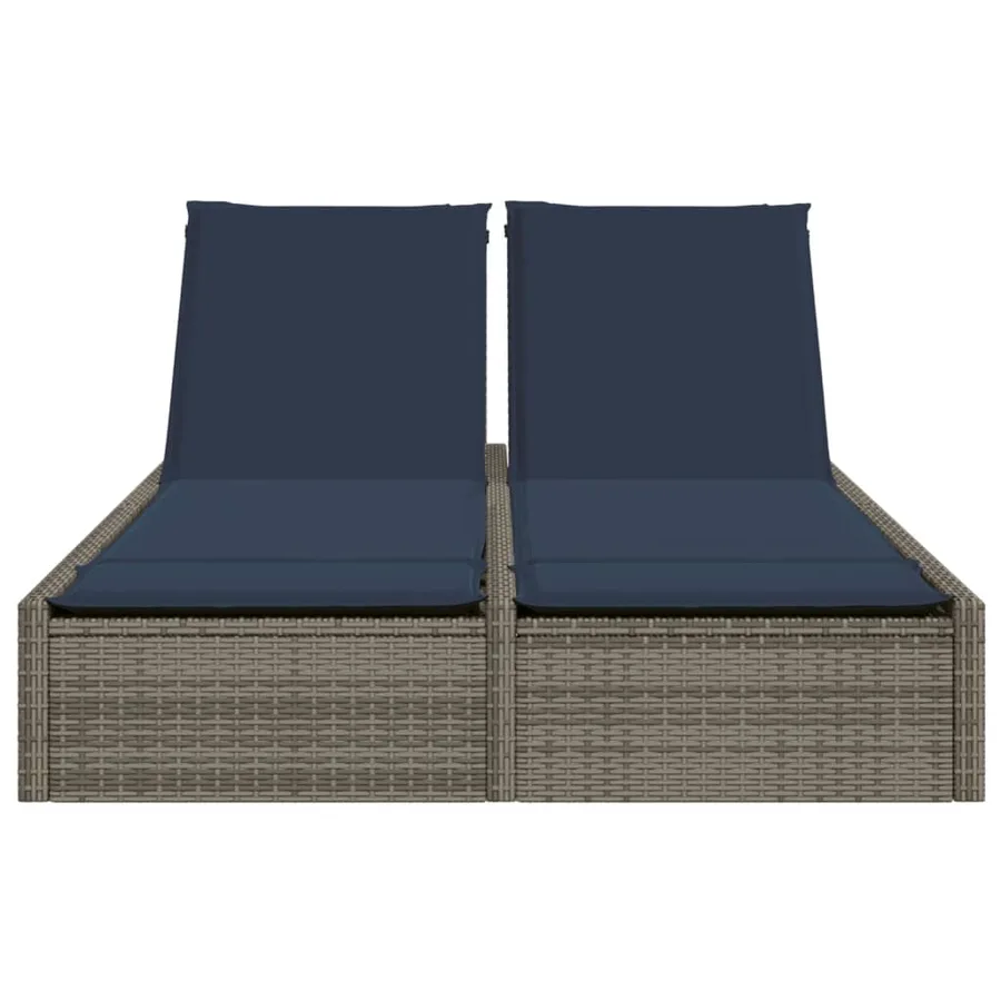 Chaise longue double avec coussins gris résine tressée - 3