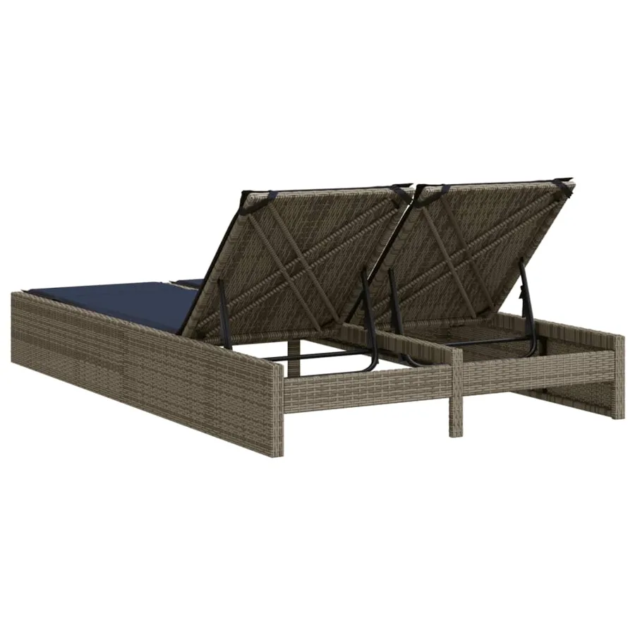Chaise longue double avec coussins gris résine tressée - 5
