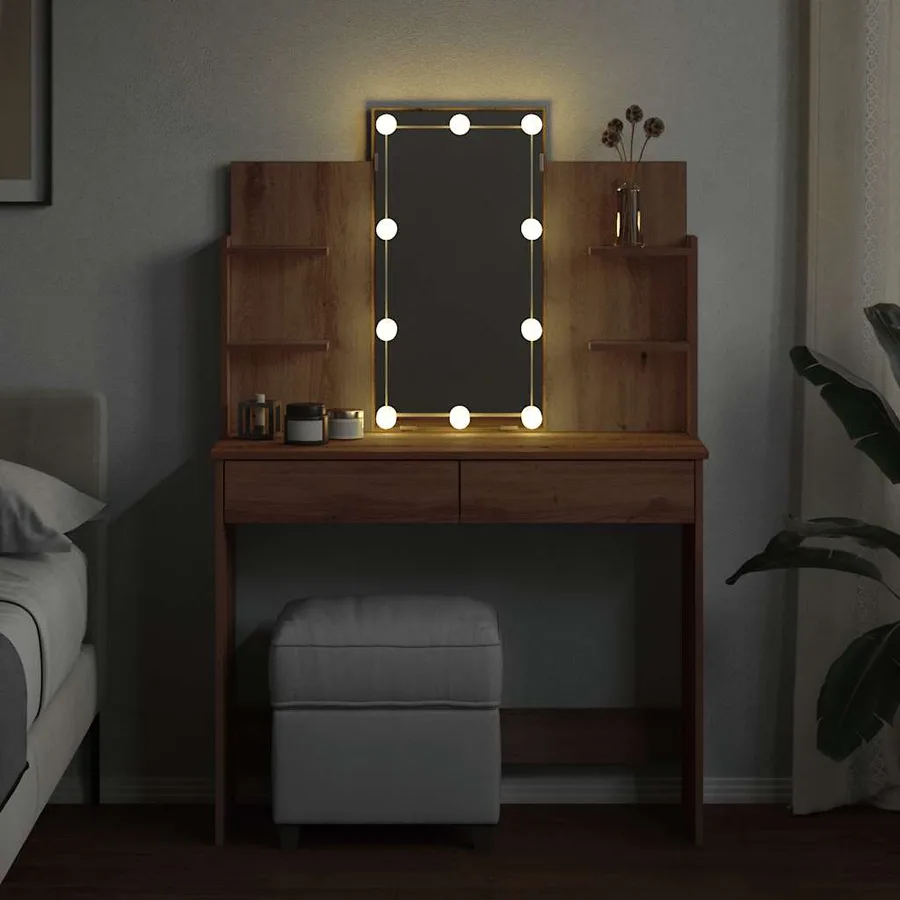Coiffeuse avec lumières LED chêne artisanal 96x40x142 cm - 3