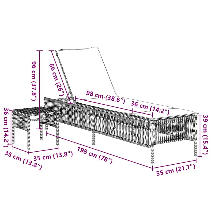 Ensemble de 2 chaises longues avec table gris résine tressée - 11