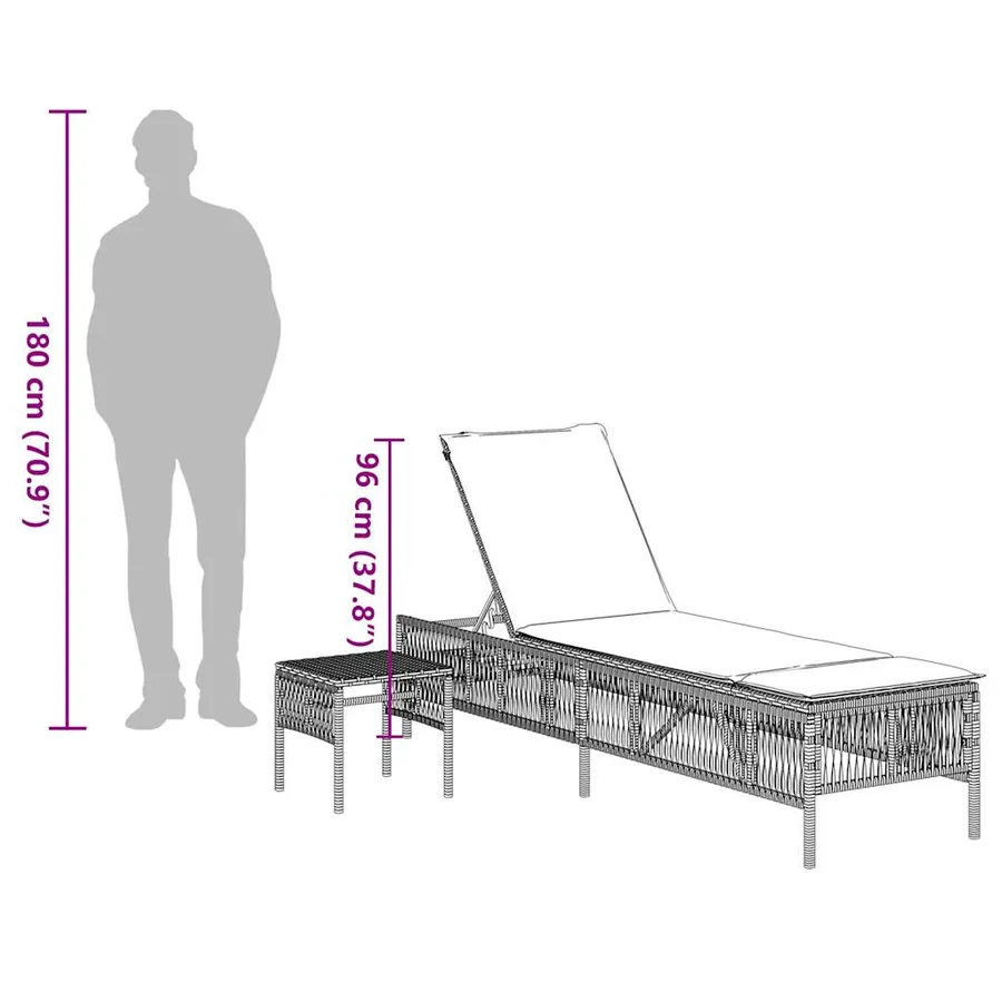 Ensemble de 2 chaises longues avec table gris résine tressée - 12