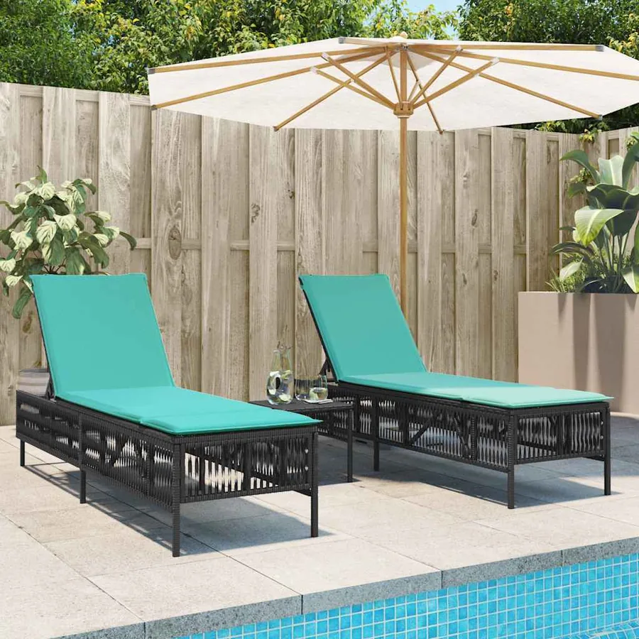 Ensemble de 2 chaises longues avec table gris résine tressée - 13