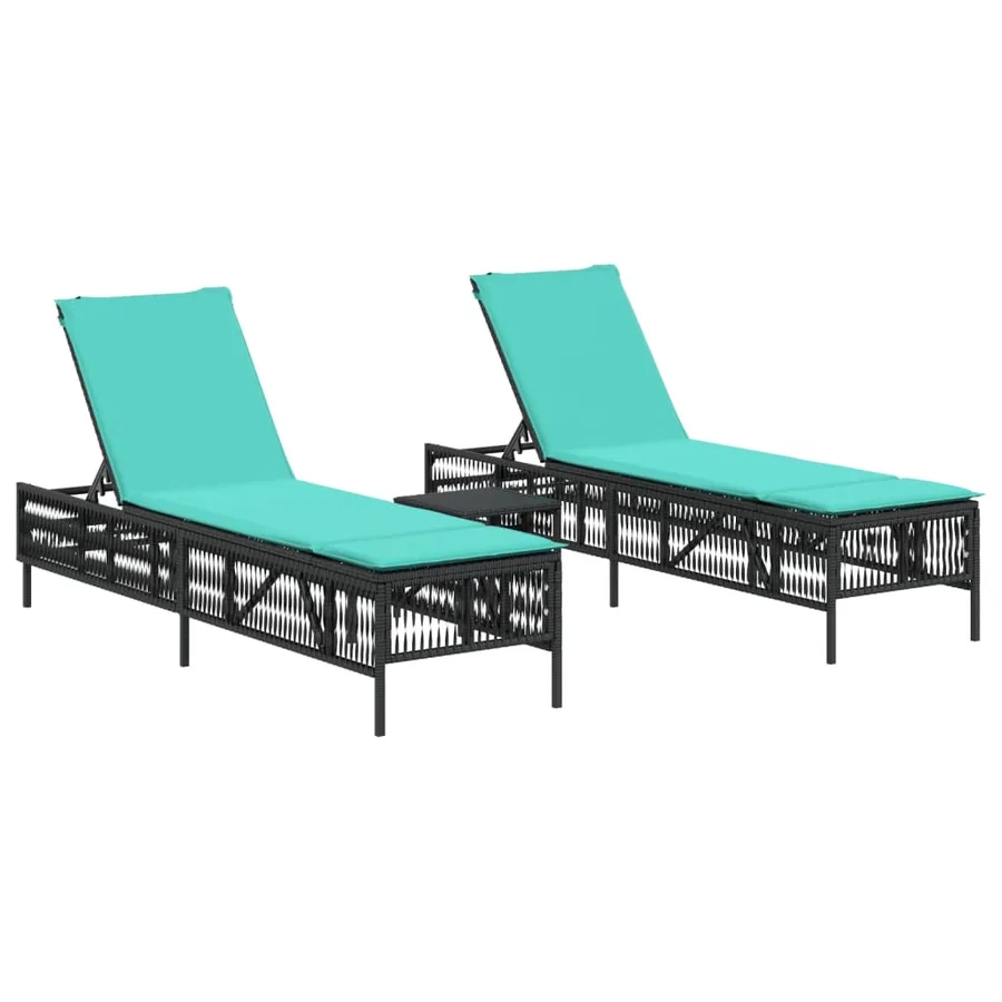 Ensemble de 2 chaises longues avec table gris résine tressée - 14
