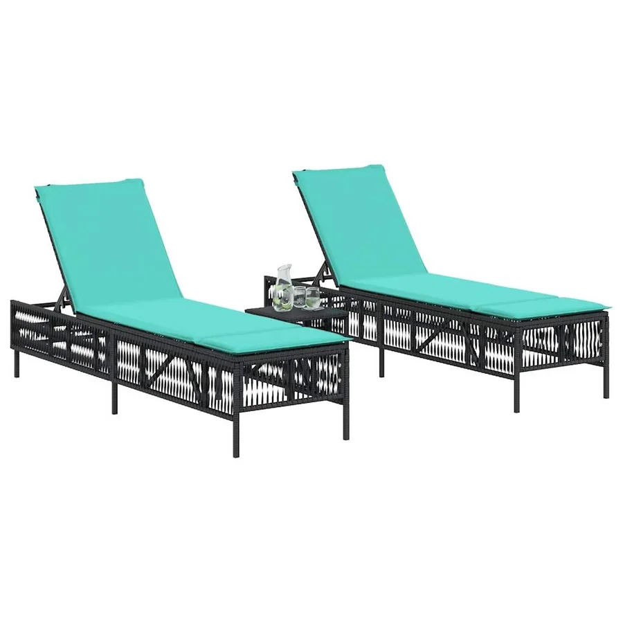 Ensemble de 2 chaises longues avec table gris résine tressée - 15