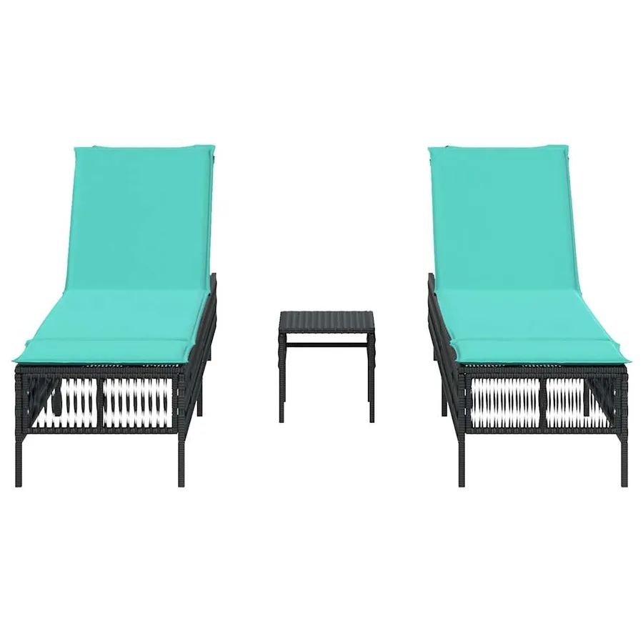 Ensemble de 2 chaises longues avec table gris résine tressée - 16