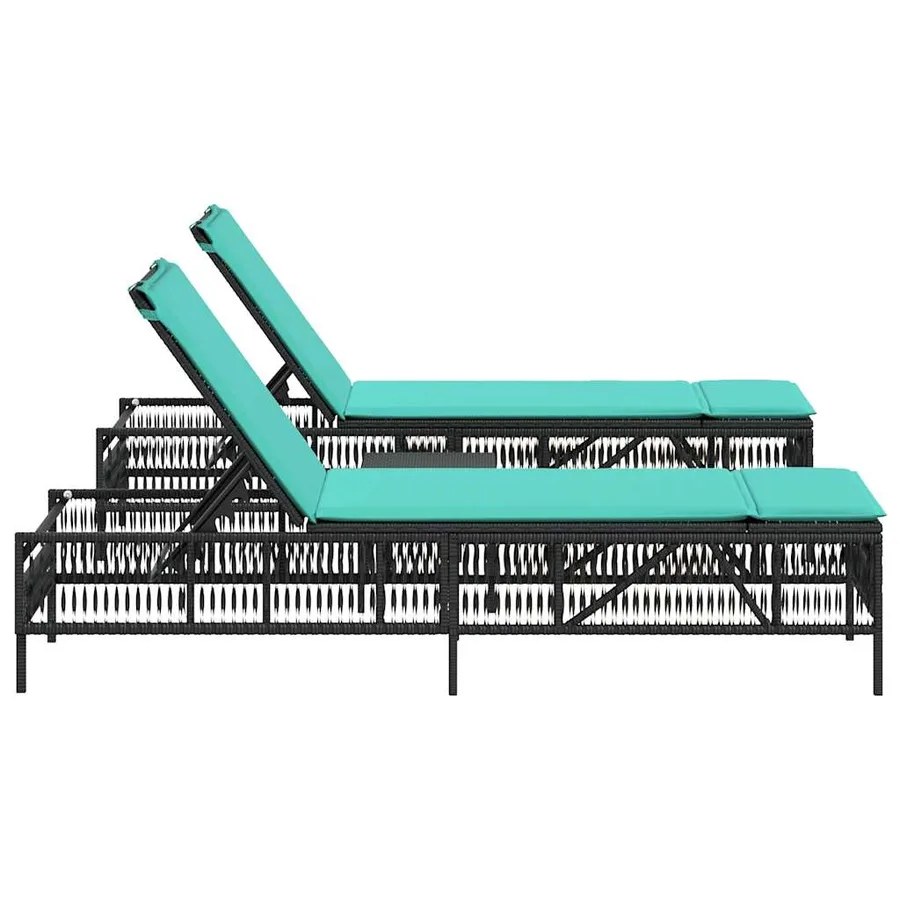 Ensemble de 2 chaises longues avec table gris résine tressée - 17