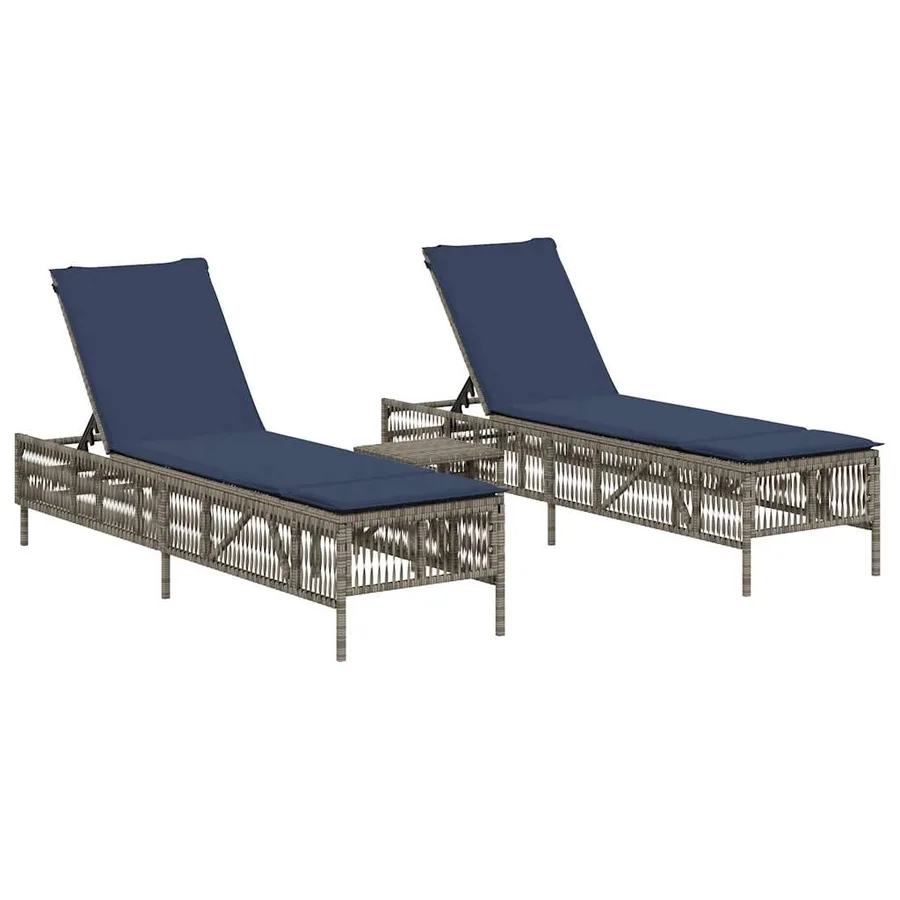 Ensemble de 2 chaises longues avec table gris résine tressée - 2