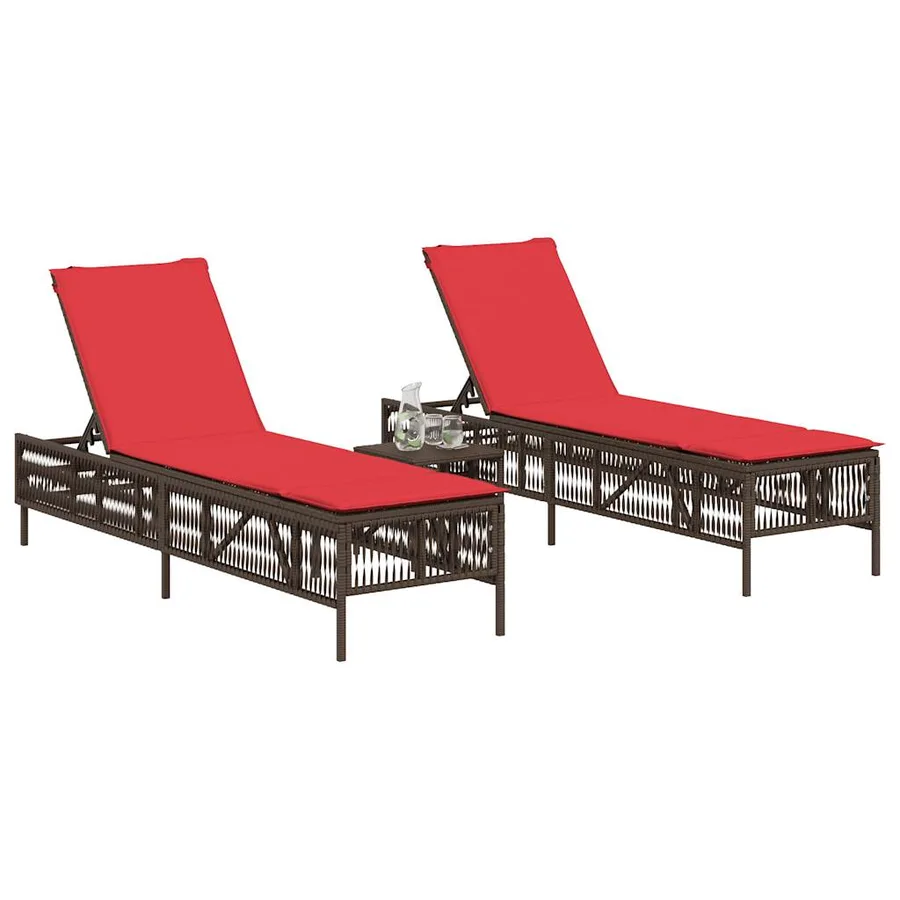 Ensemble de 2 chaises longues avec table gris résine tressée - 27