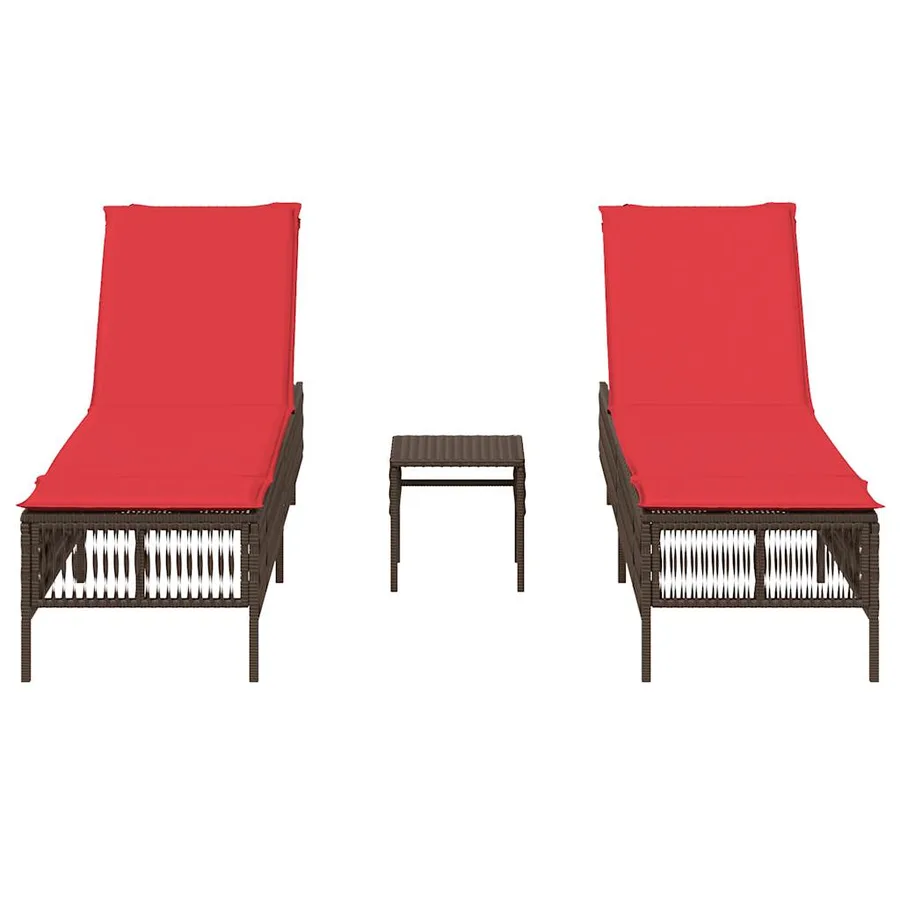 Ensemble de 2 chaises longues avec table gris résine tressée - 28