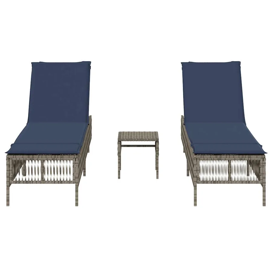 Ensemble de 2 chaises longues avec table gris résine tressée - 4
