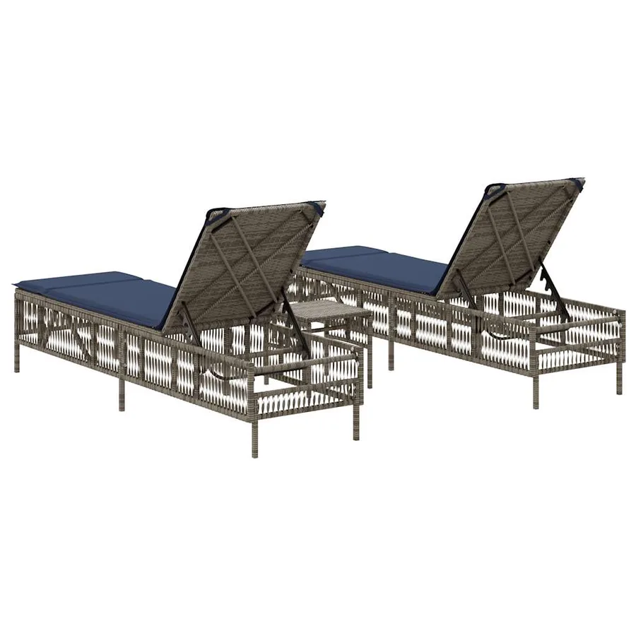 Ensemble de 2 chaises longues avec table gris résine tressée - 6