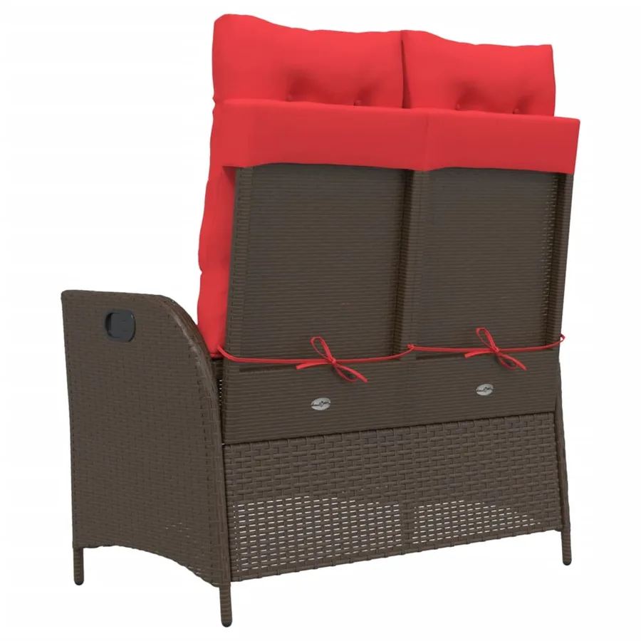 Banc inclinable de jardin avec coussins marron résine tressée - 5