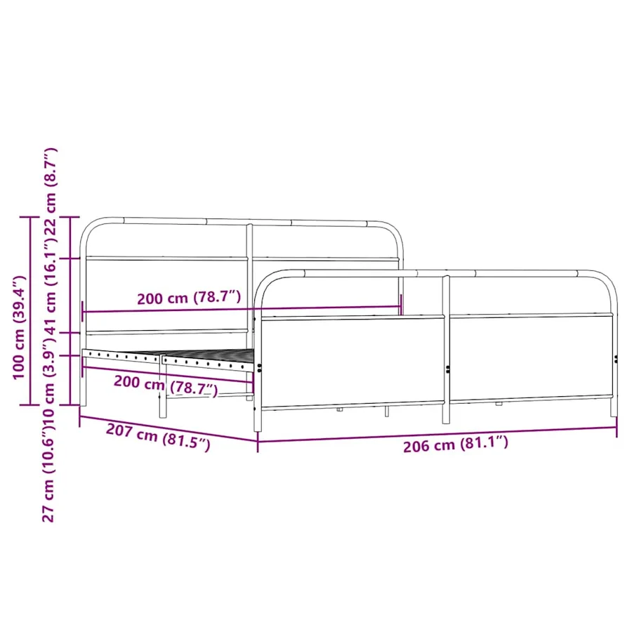 Cadre de lit en métal sans matelas chêne sonoma 200x200 cm - 8