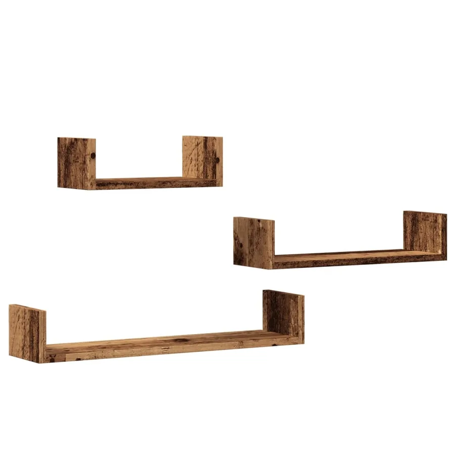 Étagères murales 3 pcs vieux bois bois d'ingénierie - 2
