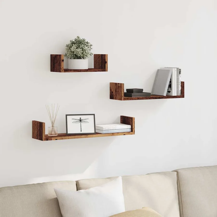 Étagères murales 3 pcs vieux bois bois d'ingénierie - 3