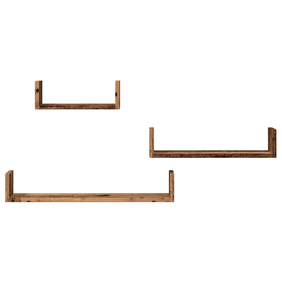 Étagères murales 3 pcs vieux bois bois d'ingénierie - 4