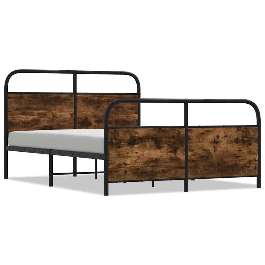 Cadre de lit en métal sans matelas chêne fumé 140x200 cm - 2