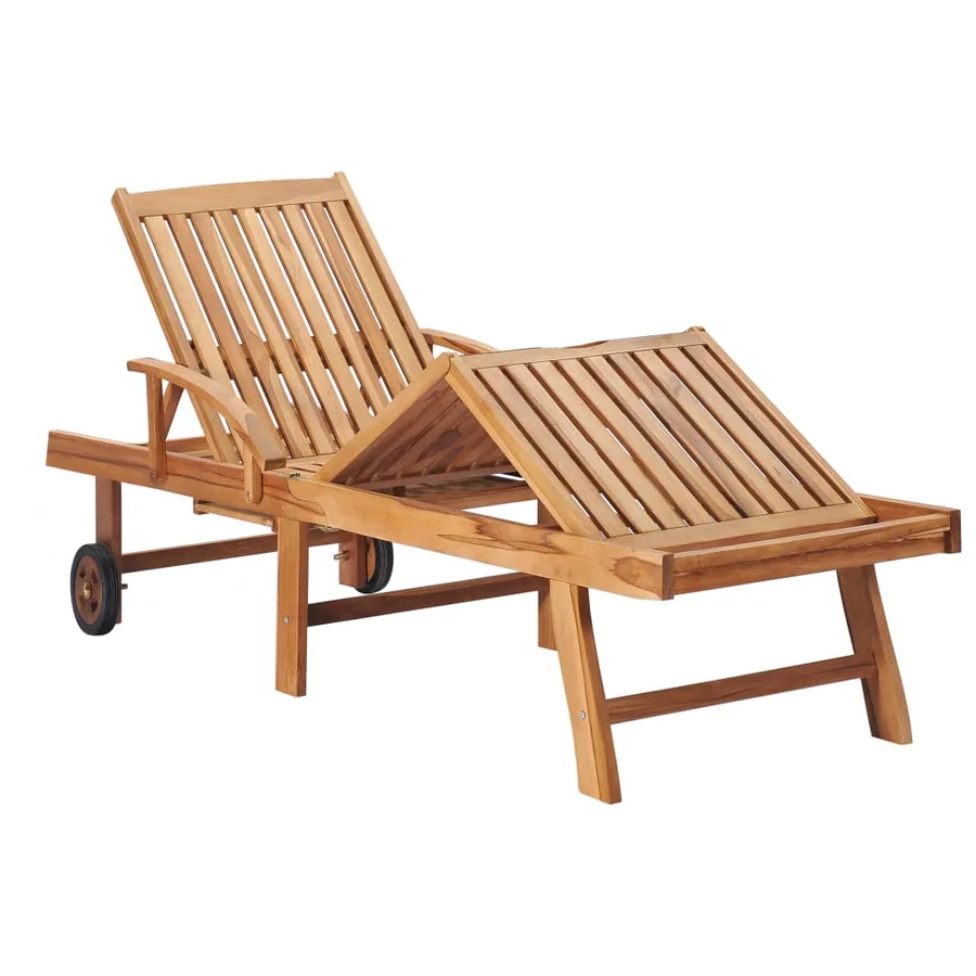 Chaises longues lot de 2 avec table et coussin Bois teck solide - 4