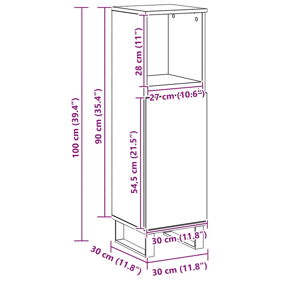Armoire de salle de bain chêne artisanal 30x30x100 cm - 10