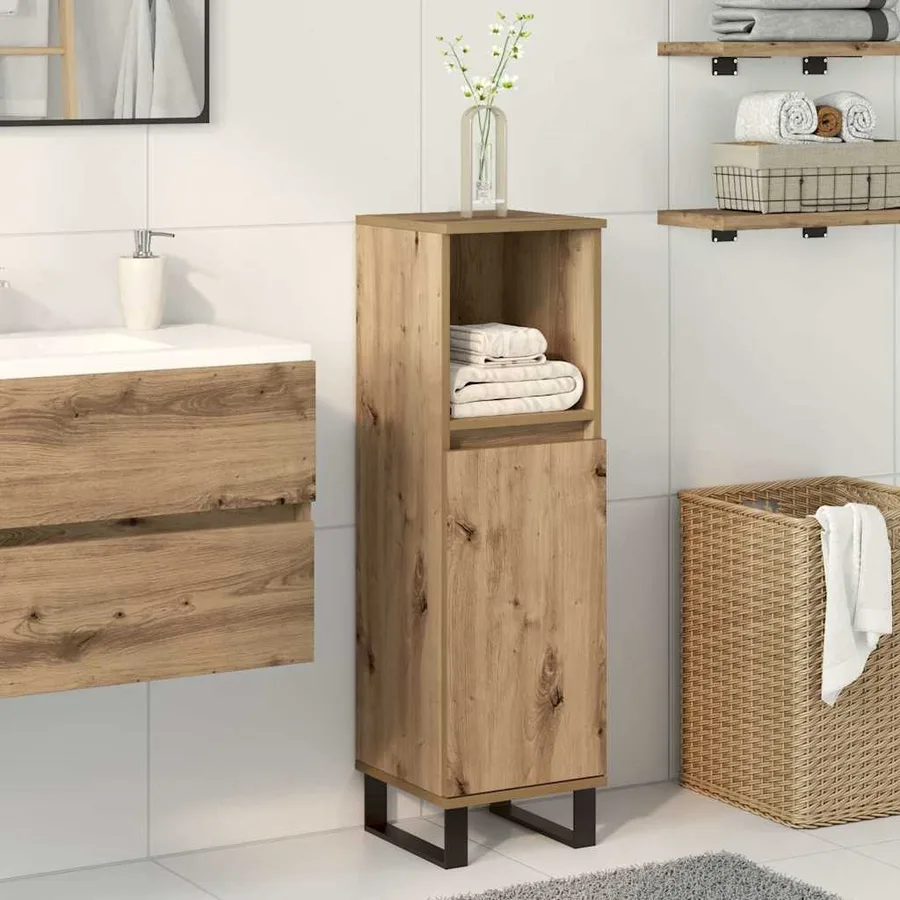 Armoire de salle de bain chêne artisanal 30x30x100 cm - 3