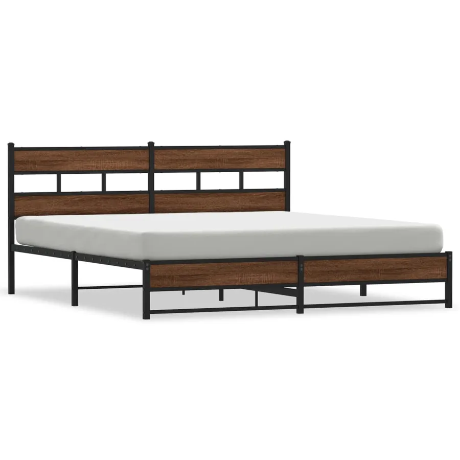 Cadre de lit en métal sans matelas chêne marron 183x213 cm - 2