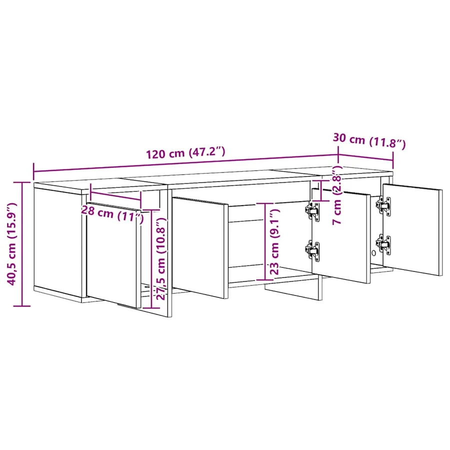 Meuble TV chêne artisanal 120x30x40,5 cm bois d'ingénierie - 10