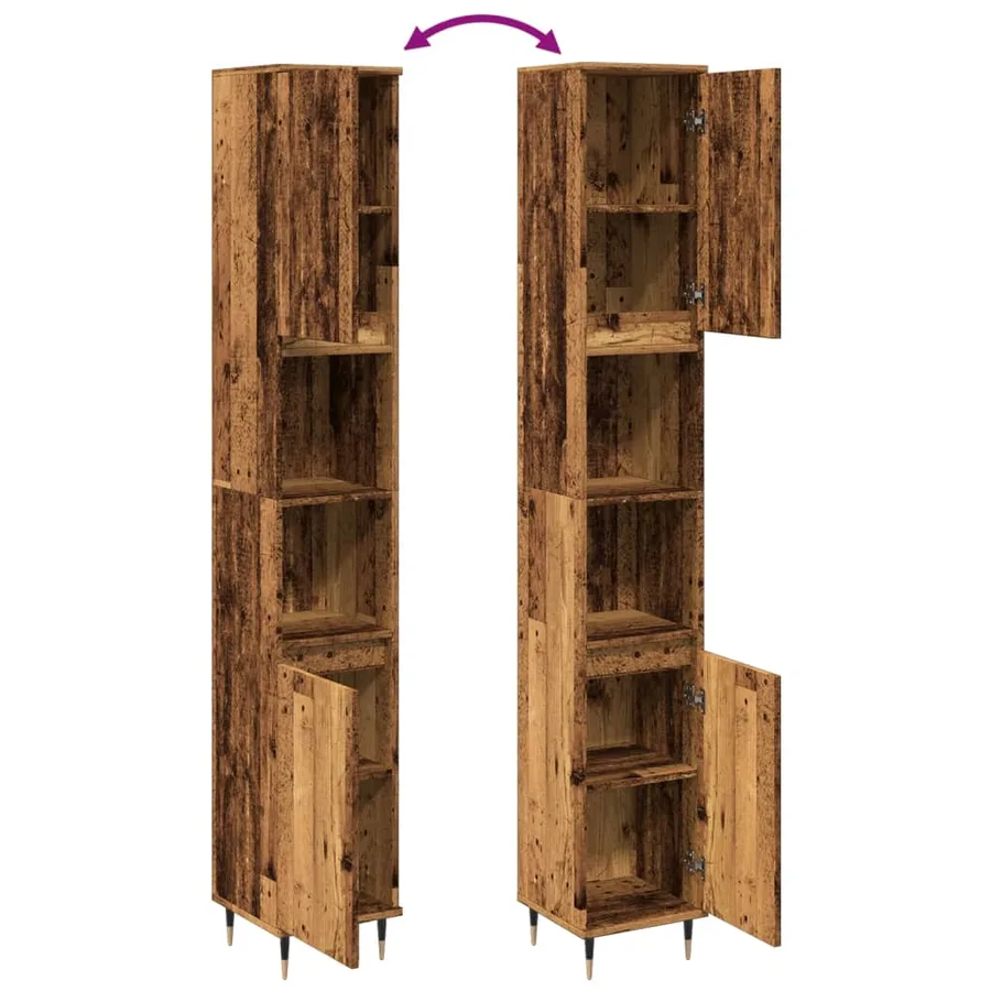 Armoire de salle de bain vieux bois 30x30x190cm bois ingénierie - 8