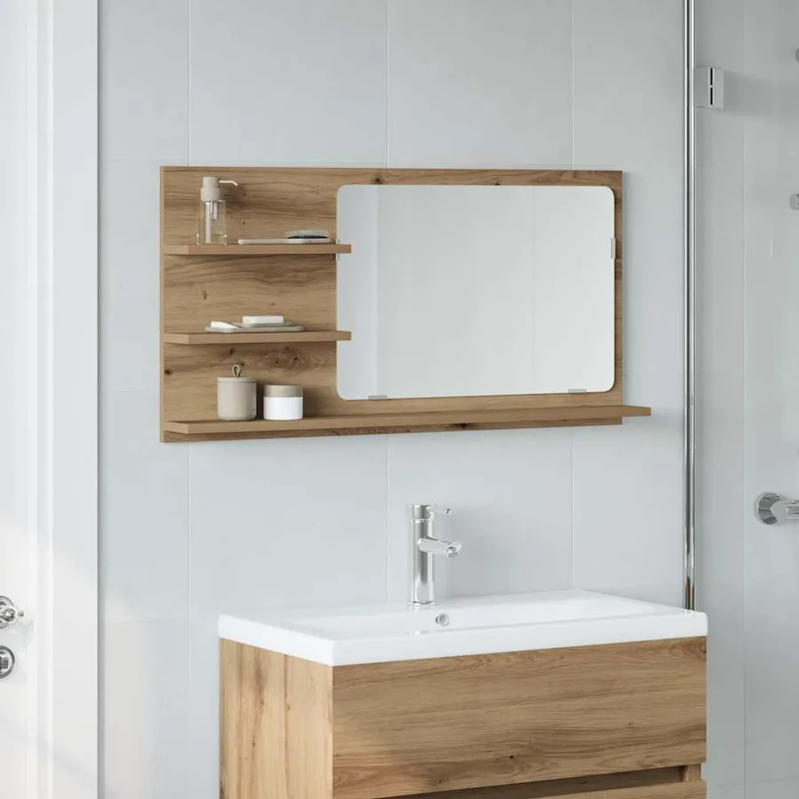 Armoire à miroir de salle de bain chêne artisanal 90x11x45 cm