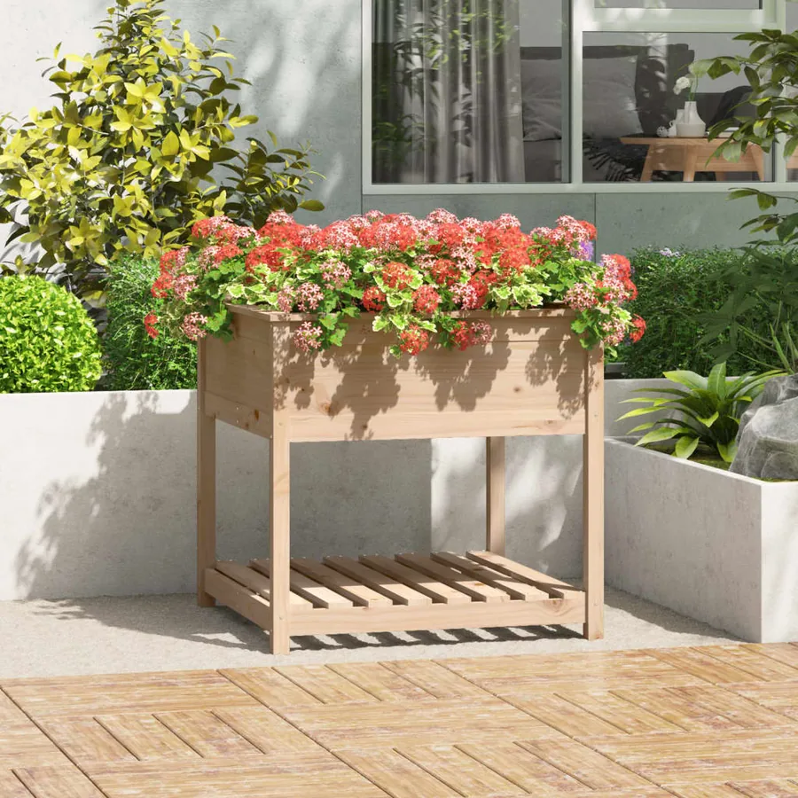 Planter with shelf 82.5x82.5x81 cm Solid pine wood