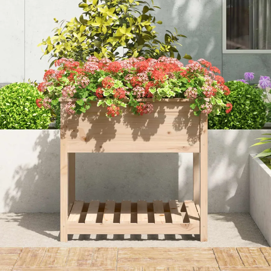 Jardinière avec étagère 82,5x82,5x81 cm Bois massif de pin - 3
