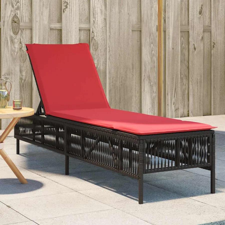 Chaise longue avec coussin marron résine tressée
