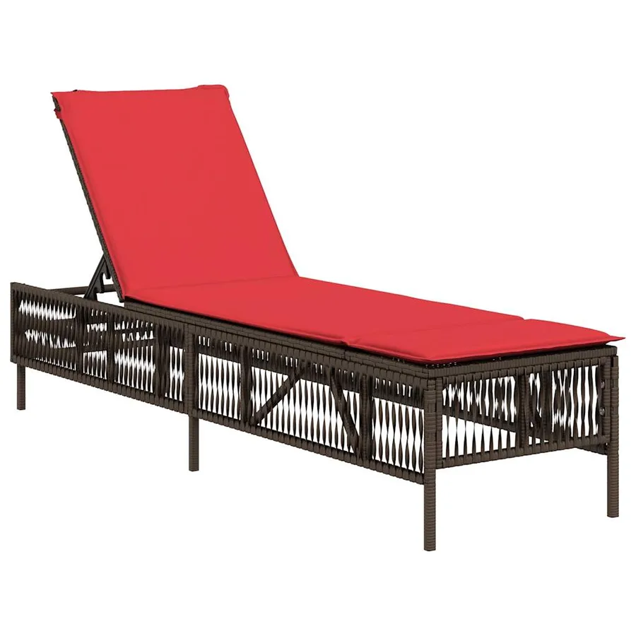 Chaise longue avec coussin marron résine tressée - 2