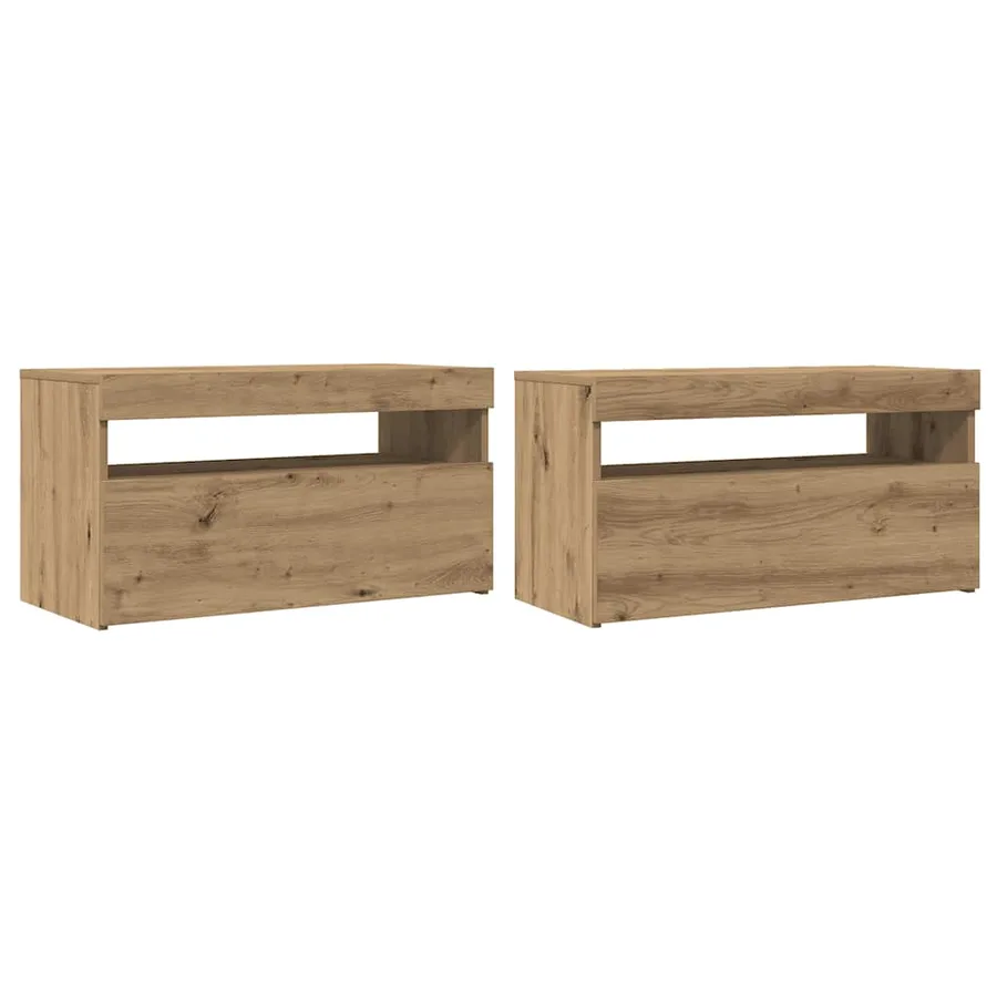 Meubles TV avec lumières LED 2 pcs chêne artisanal - 2