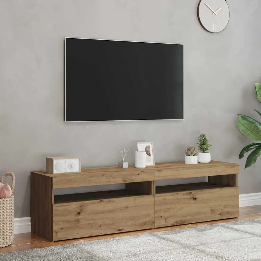 Meubles TV avec lumières LED 2 pcs chêne artisanal - 5