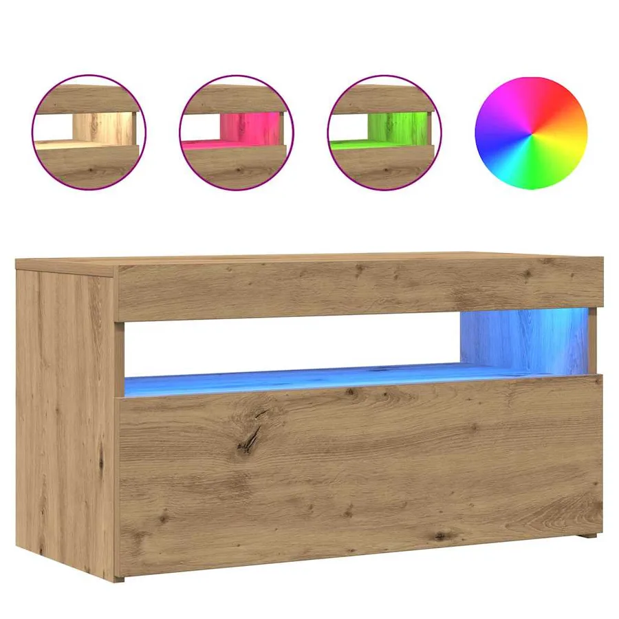 Meubles TV avec lumières LED 2 pcs chêne artisanal - 9