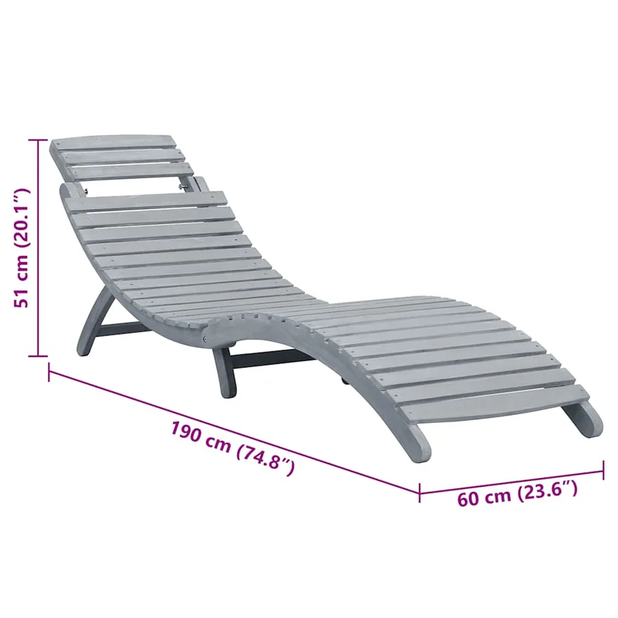 Chaise longue avec coussin Gris Bois d'acacia solide - 18