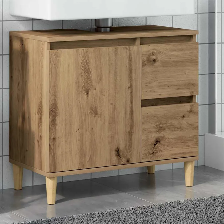 Armoire lavabo chêne artisanal 65x33x60 cm bois d'ingénierie