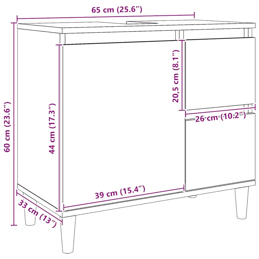 Armoire lavabo chêne artisanal 65x33x60 cm bois d'ingénierie - 11