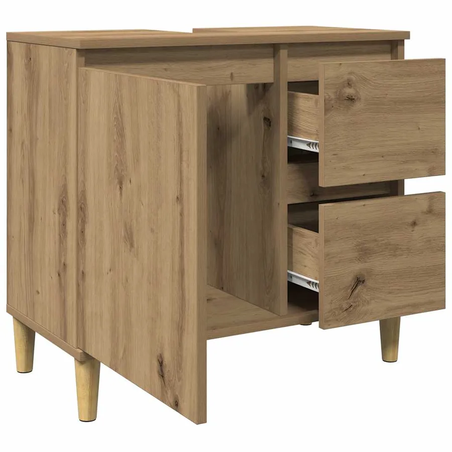 Armoire lavabo chêne artisanal 65x33x60 cm bois d'ingénierie - 4