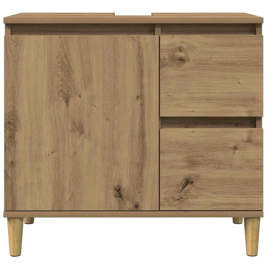 Armoire lavabo chêne artisanal 65x33x60 cm bois d'ingénierie - 5