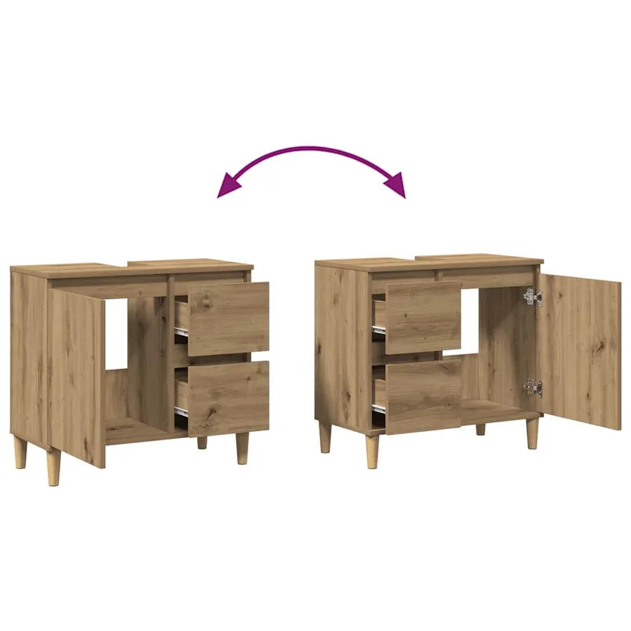 Armoire lavabo chêne artisanal 65x33x60 cm bois d'ingénierie - 8