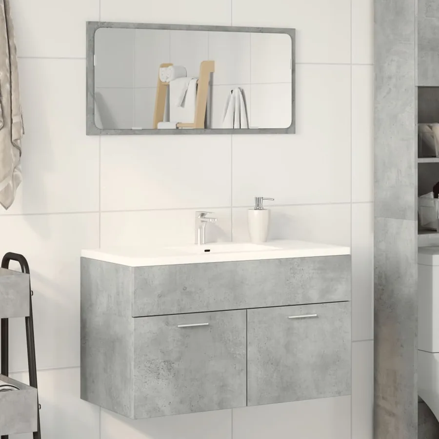 Armoire de lavabo de salle de bain gris béton bois d'ingénierie - 3